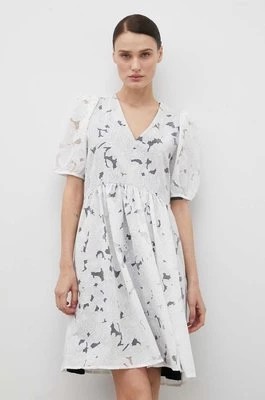 Zdjęcie produktu Bruuns Bazaar sukienka z domieszką lnu kolor biały mini rozkloszowana