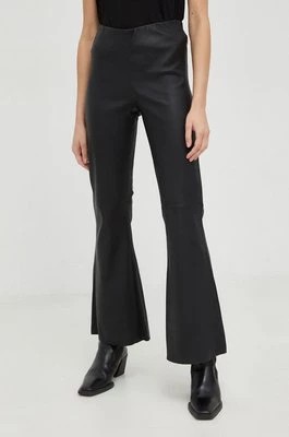 Zdjęcie produktu By Malene Birger spodnie skórzane damskie kolor czarny dzwony high waist