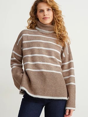 Zdjęcie produktu C&A Sweter z kołnierzem golfowym-w paski, Beżowy, Rozmiar: XL