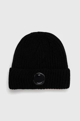 Zdjęcie produktu C.P. Company czapka wełniana EXTRAFINE MERINO WOOL LENS BEANIE kolor czarny z grubej dzianiny wełniana 15CMAC272A005509A