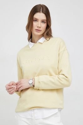 Zdjęcie produktu Calvin Klein bluza bawełniana damska kolor beżowy z aplikacją