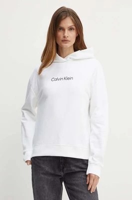 Zdjęcie produktu Calvin Klein bluza bawełniana damska kolor biały z kapturem z nadrukiem K20K205449