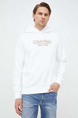 Zdjęcie produktu Calvin Klein bluza bawełniana męska kolor biały z kapturem wzorzysta