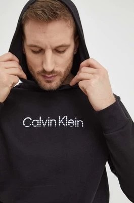 Zdjęcie produktu Calvin Klein bluza bawełniana męska kolor czarny z kapturem z nadrukiem