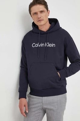 Zdjęcie produktu Calvin Klein bluza bawełniana męska kolor granatowy z kapturem z aplikacją