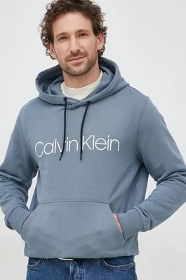 Zdjęcie produktu Calvin Klein bluza bawełniana męska kolor niebieski z kapturem z nadrukiem