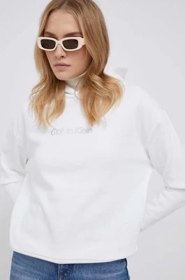 Zdjęcie produktu Calvin Klein bluza damska kolor biały z kapturem z nadrukiem