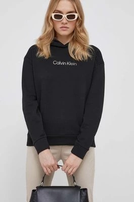 Zdjęcie produktu Calvin Klein bluza damska kolor czarny z kapturem z nadrukiem
