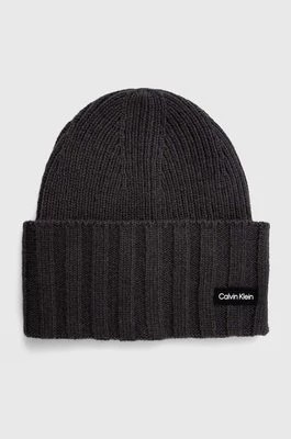 Zdjęcie produktu Calvin Klein czapka wełniana kolor szary z cienkiej dzianiny wełniana