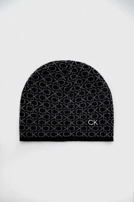 Zdjęcie produktu Calvin Klein czapka z domieszką kaszmiru kolor czarny z cienkiej dzianiny
