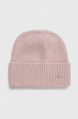 Zdjęcie produktu Calvin Klein czapka z domieszką kaszmiru kolor różowy z cienkiej dzianiny