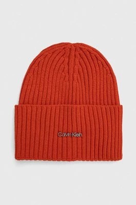 Zdjęcie produktu Calvin Klein czapka z domieszką wełny kolor pomarańczowy