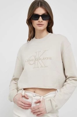Zdjęcie produktu Calvin Klein Jeans bluza bawełniana damska kolor beżowy z aplikacją