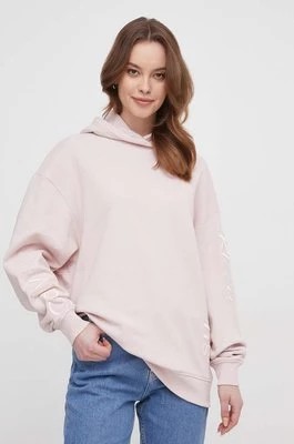 Zdjęcie produktu Calvin Klein Jeans bluza bawełniana damska kolor różowy z kapturem z aplikacją
