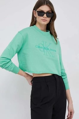 Zdjęcie produktu Calvin Klein Jeans bluza bawełniana damska kolor zielony z aplikacją