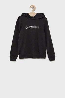 Zdjęcie produktu Calvin Klein Jeans Bluza bawełniana dziecięca IU0IU00163.4890 kolor czarny z kapturem z nadrukiem