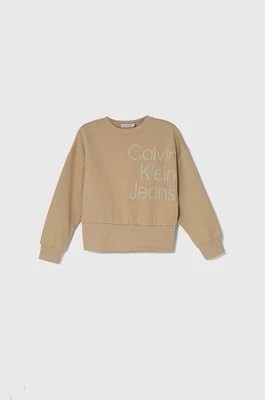 Zdjęcie produktu Calvin Klein Jeans bluza bawełniana dziecięca kolor beżowy z nadrukiem