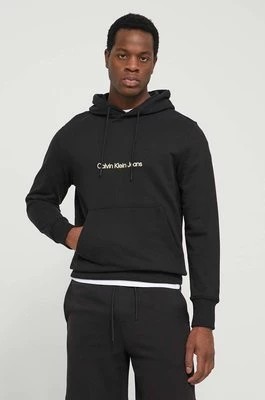 Zdjęcie produktu Calvin Klein Jeans bluza bawełniana męska kolor czarny z kapturem z nadrukiem