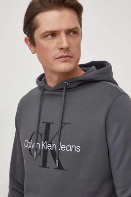 Zdjęcie produktu Calvin Klein Jeans bluza bawełniana męska kolor szary z kapturem z nadrukiem