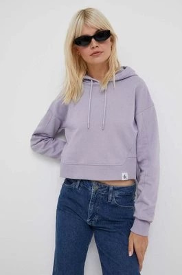 Zdjęcie produktu Calvin Klein Jeans bluza damska kolor fioletowy z kapturem gładka