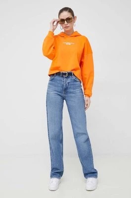 Zdjęcie produktu Calvin Klein Jeans bluza damska kolor pomarańczowy z kapturem z aplikacją