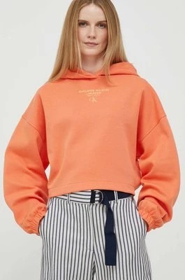 Zdjęcie produktu Calvin Klein Jeans bluza damska kolor pomarańczowy z kapturem z nadrukiem