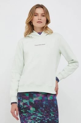 Zdjęcie produktu Calvin Klein Jeans bluza damska kolor zielony z kapturem z aplikacją