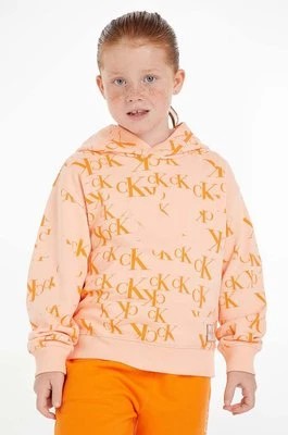 Zdjęcie produktu Calvin Klein Jeans bluza dziecięca kolor pomarańczowy z kapturem wzorzysta