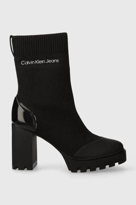 Zdjęcie produktu Calvin Klein Jeans botki PLATFORM KNIT SOCK KNIT WN damskie kolor czarny na słupku YW0YW01196