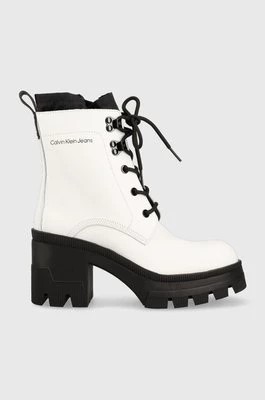 Zdjęcie produktu Calvin Klein Jeans botki skórzane Chunky Heeled Boot Laceup damskie kolor biały na słupku