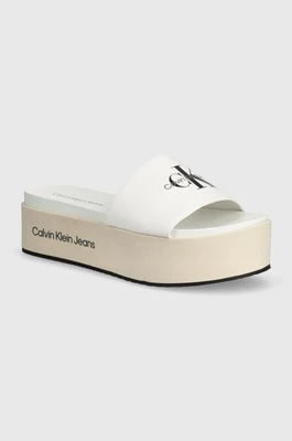 Zdjęcie produktu Calvin Klein Jeans klapki FLATFORM SANDAL MET damskie kolor biały na platformie YW0YW01036