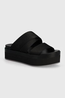 Zdjęcie produktu Calvin Klein Jeans klapki FLATFORM SANDAL WEBBING IN MR damskie kolor czarny na platformie YW0YW01361