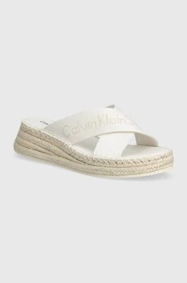 Zdjęcie produktu Calvin Klein Jeans klapki SPORTY WEDGE ROPE SANDAL MR damskie kolor biały na koturnie YW0YW01364
