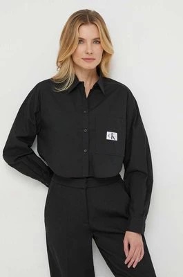 Zdjęcie produktu Calvin Klein Jeans koszula bawełniana damska kolor czarny relaxed z kołnierzykiem klasycznym