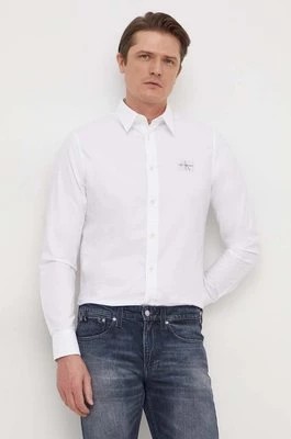 Zdjęcie produktu Calvin Klein Jeans koszula bawełniana męska kolor biały regular z kołnierzykiem klasycznym