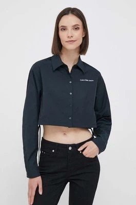 Zdjęcie produktu Calvin Klein Jeans koszula damska kolor czarny relaxed z kołnierzykiem klasycznym