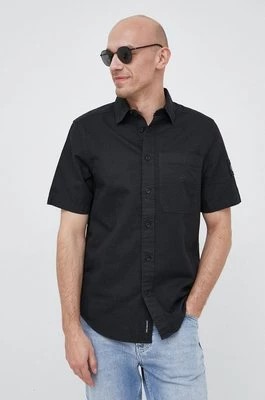 Zdjęcie produktu Calvin Klein Jeans koszula z domieszką lnu kolor czarny regular z kołnierzykiem klasycznym