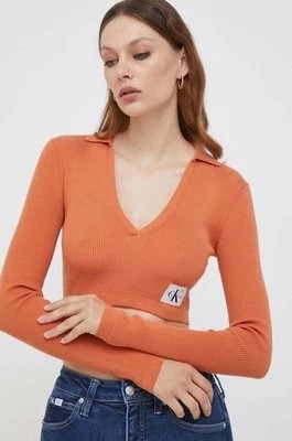 Zdjęcie produktu Calvin Klein Jeans longsleeve damski kolor pomarańczowy