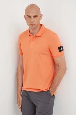 Zdjęcie produktu Calvin Klein Jeans polo bawełniane kolor pomarańczowy