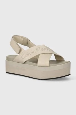 Zdjęcie produktu Calvin Klein Jeans sandały FLATFORM SANDAL SLING IN MR damskie kolor beżowy na platformie YW0YW01362
