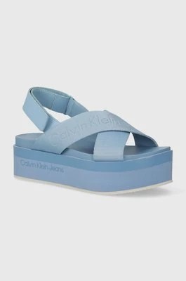 Zdjęcie produktu Calvin Klein Jeans sandały FLATFORM SANDAL SLING IN MR damskie kolor niebieski na platformie YW0YW01362