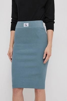 Zdjęcie produktu Calvin Klein Jeans spódnica kolor niebieski midi ołówkowa