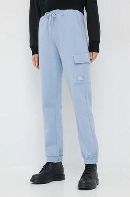 Zdjęcie produktu Calvin Klein Jeans spodnie dresowe bawełniane damskie kolor niebieski gładkie