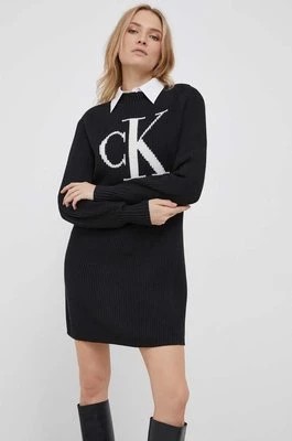 Zdjęcie produktu Calvin Klein Jeans sukienka bawełniana kolor czarny midi prosta
