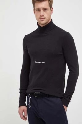 Zdjęcie produktu Calvin Klein Jeans sweter bawełniany kolor czarny lekki z golferm
