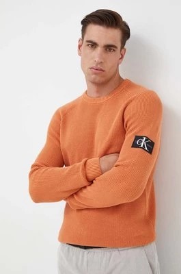 Zdjęcie produktu Calvin Klein Jeans sweter bawełniany kolor pomarańczowy lekki