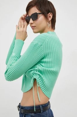 Zdjęcie produktu Calvin Klein Jeans sweter bawełniany kolor zielony lekki z półgolfem