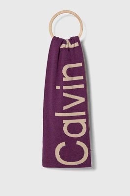 Zdjęcie produktu Calvin Klein Jeans szalik z domieszką wełny kolor fioletowy wzorzysty