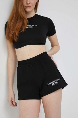 Zdjęcie produktu Calvin Klein Jeans szorty damskie kolor czarny z aplikacją high waist
