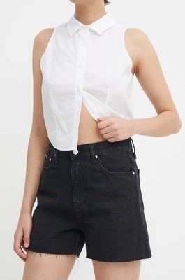 Zdjęcie produktu Calvin Klein Jeans szorty jeansowe damskie kolor czarny gładkie high waist J20J222812